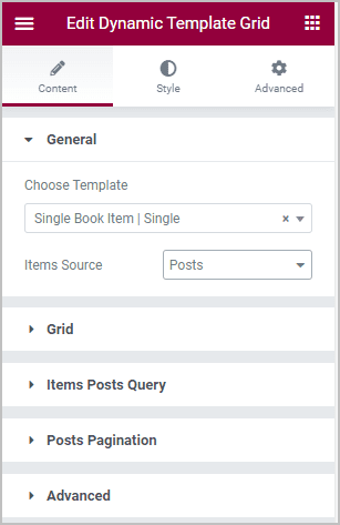 dynamic template grid general settings