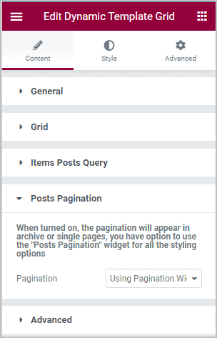 dynamic template grid pagination settings