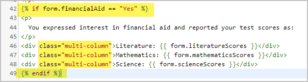 code for test scores