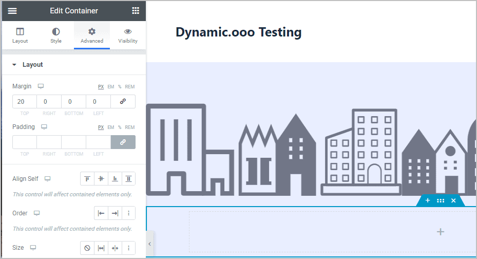 container advanced settings