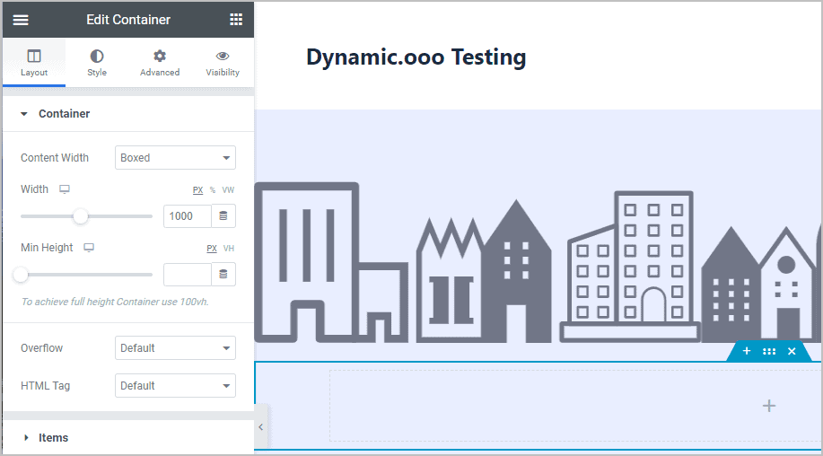 container layout settings