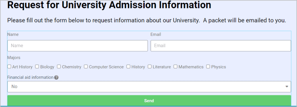 form with financial aid field