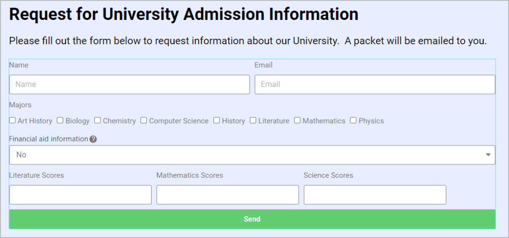 form with scores fields