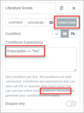 literature scores field conditional info