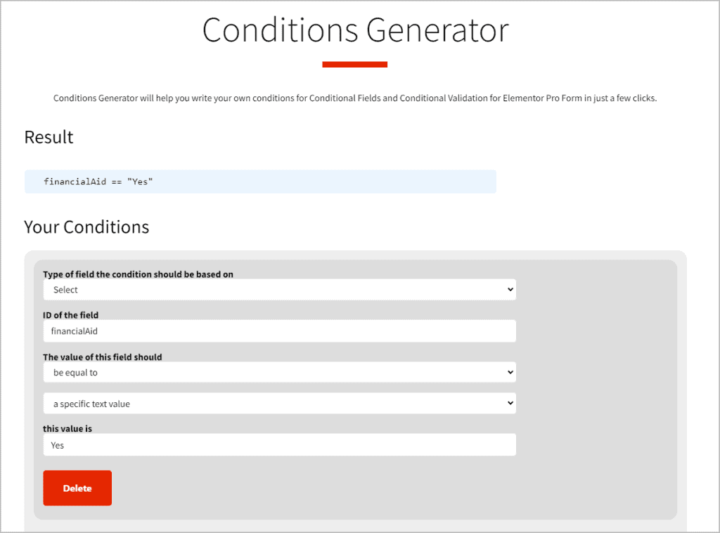 online conditions generator