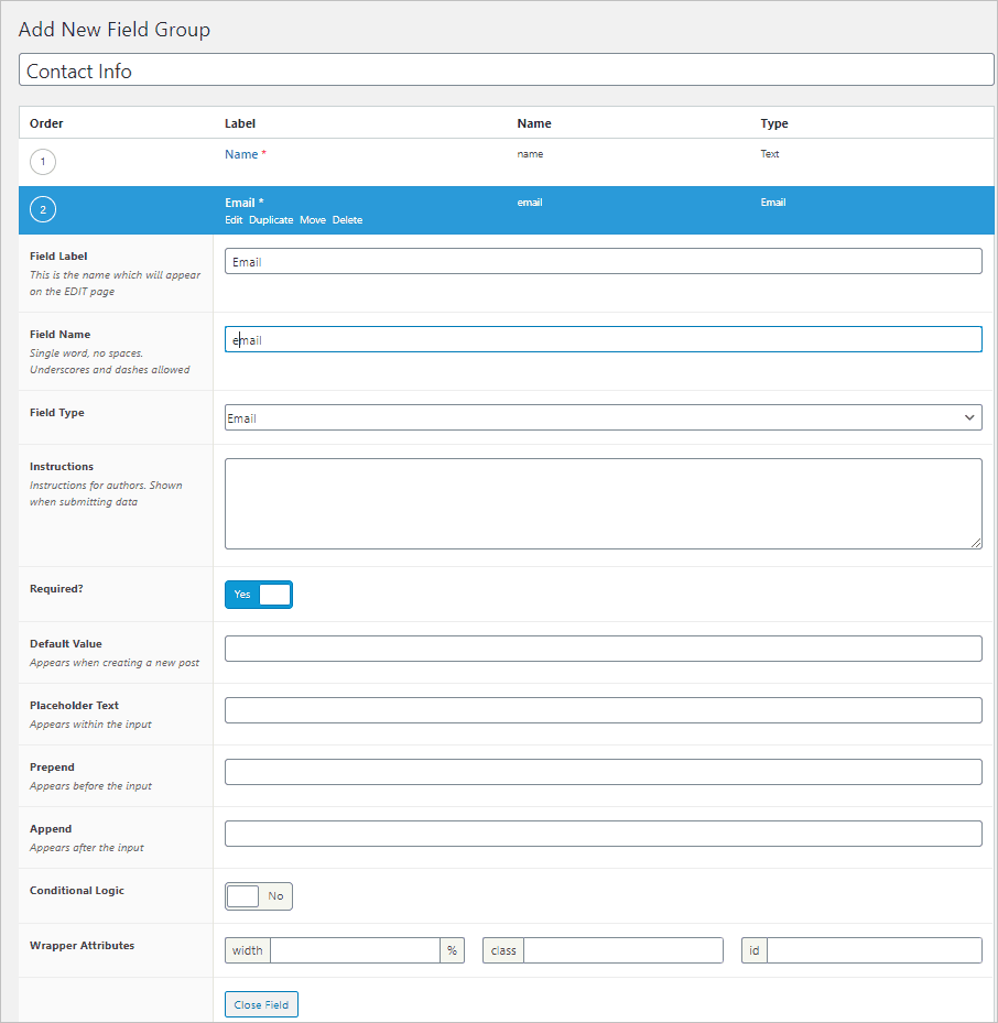 Add Acf Email Field
