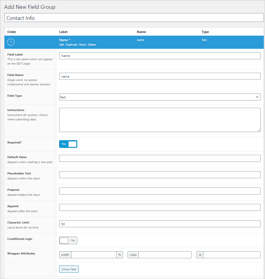 Add Acf Name Field