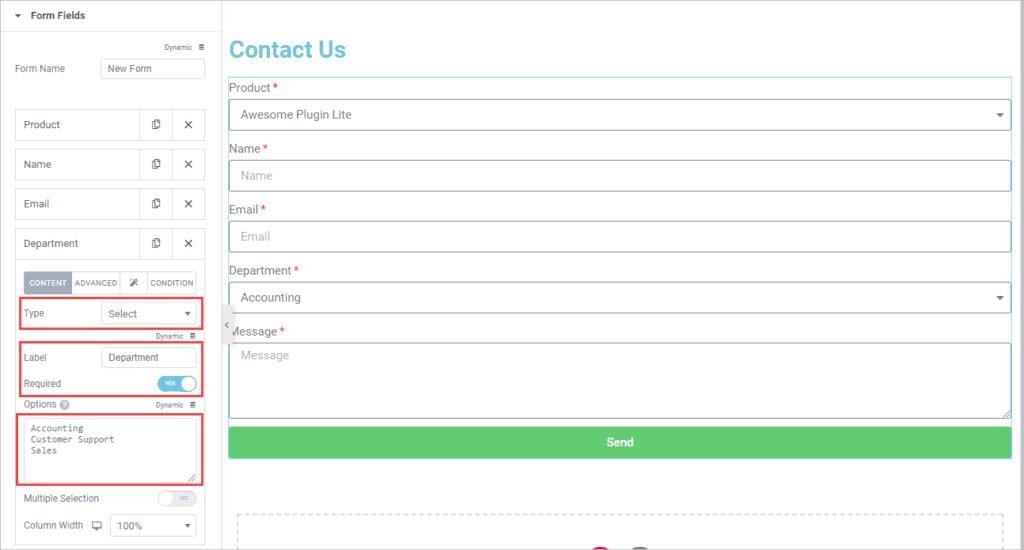 Add Department Form Field
