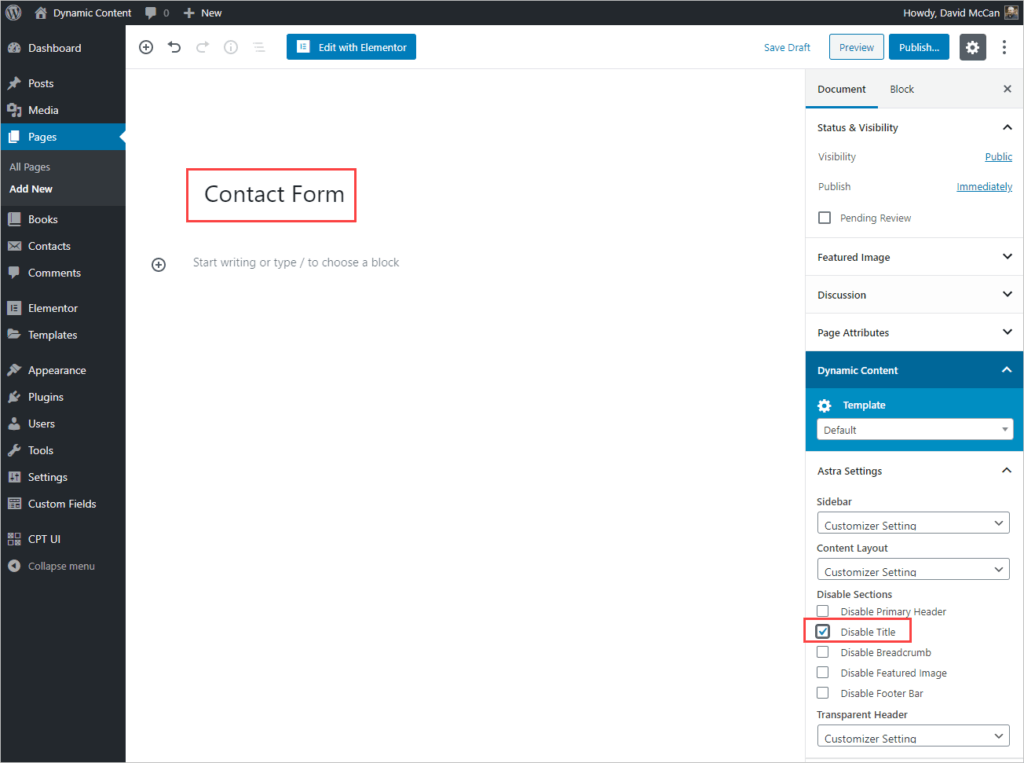 Add New Contact Form Page