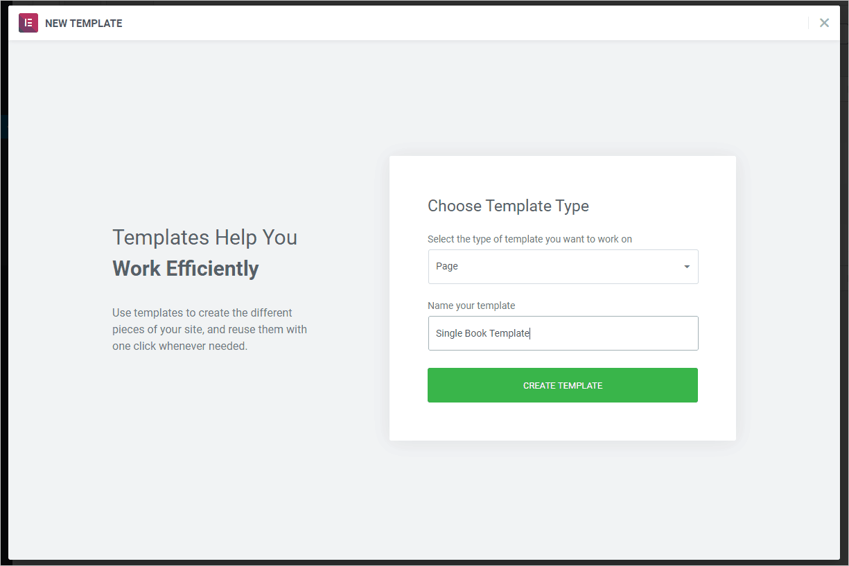 add new template dialog - single book
