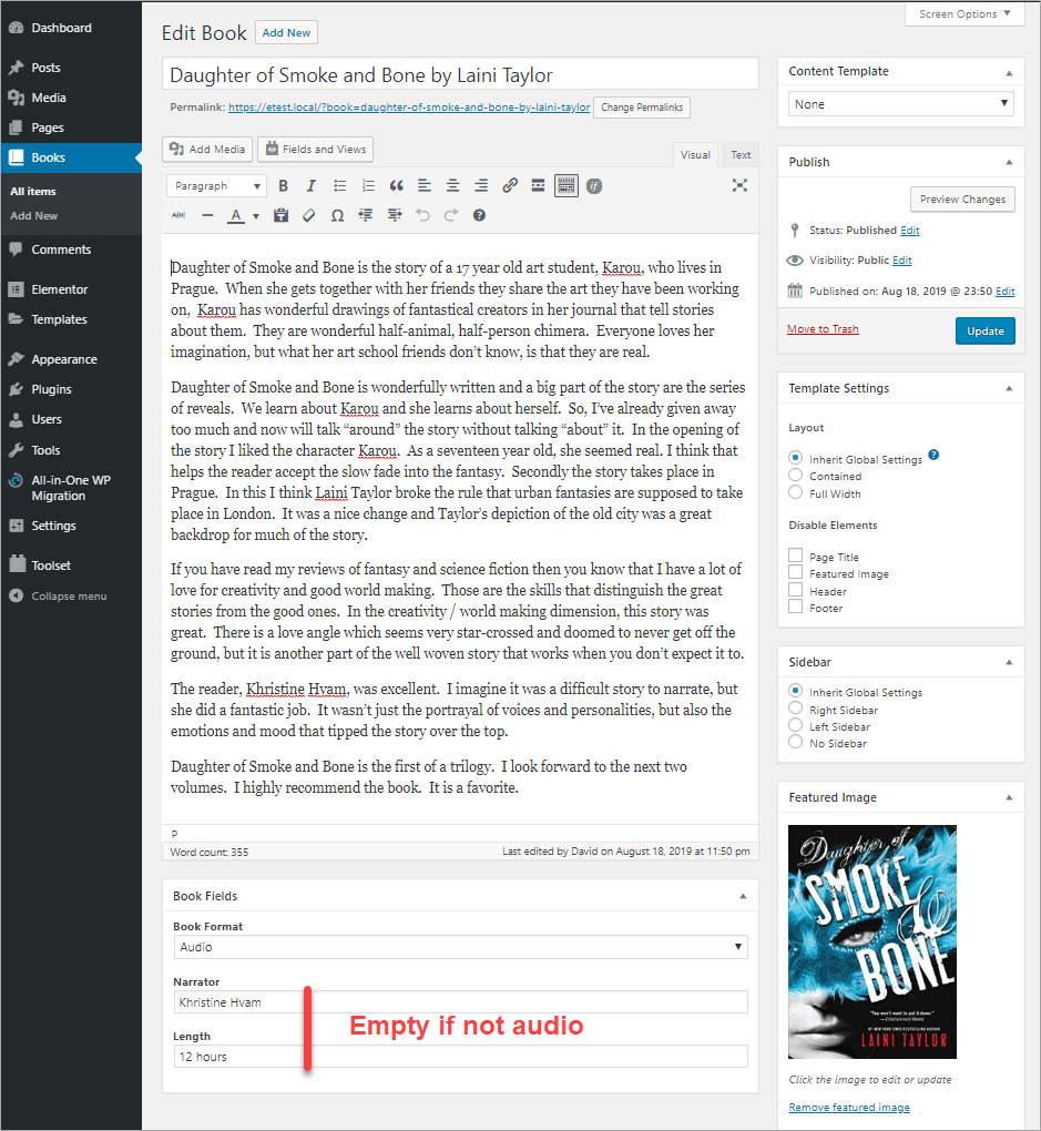 example book in editor