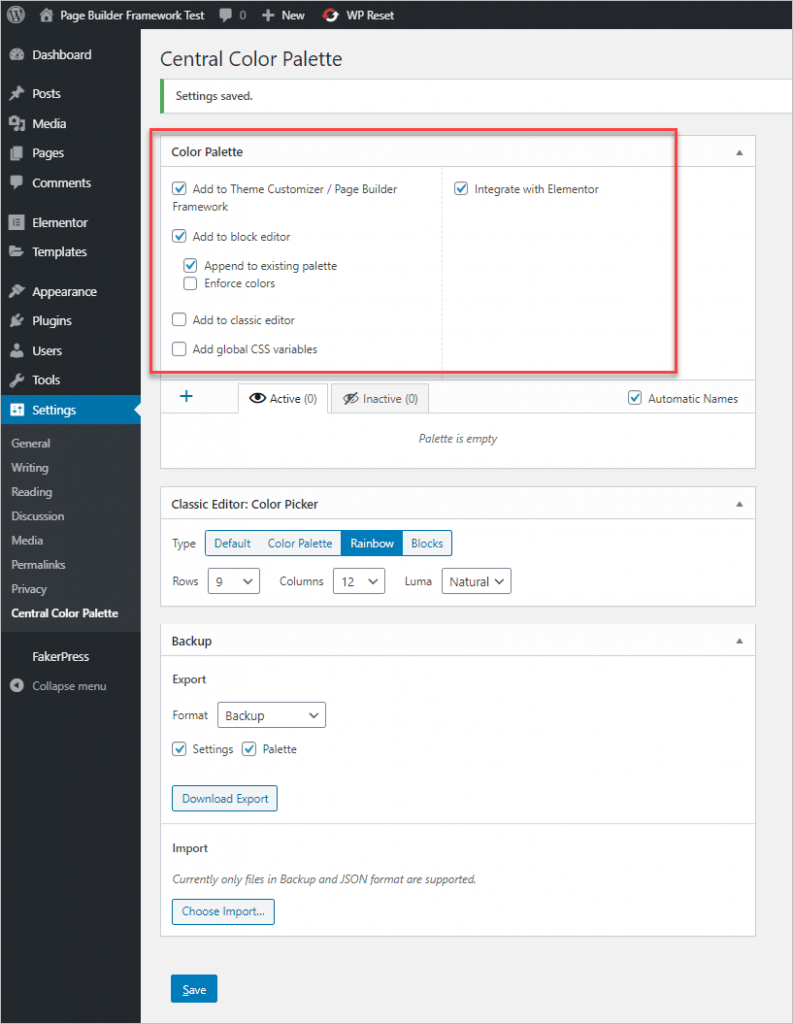 Central Color Palette Settings 1
