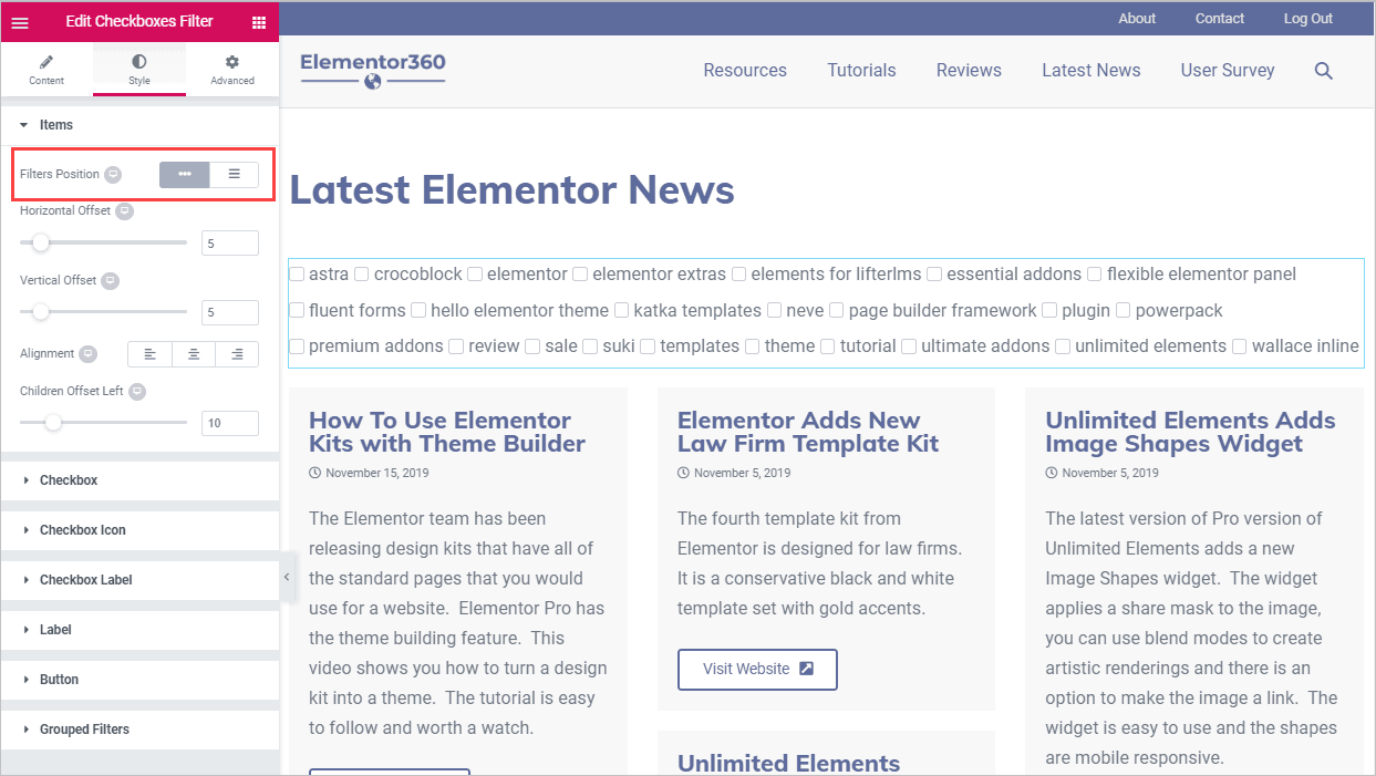 checkboxes aligned horizontally