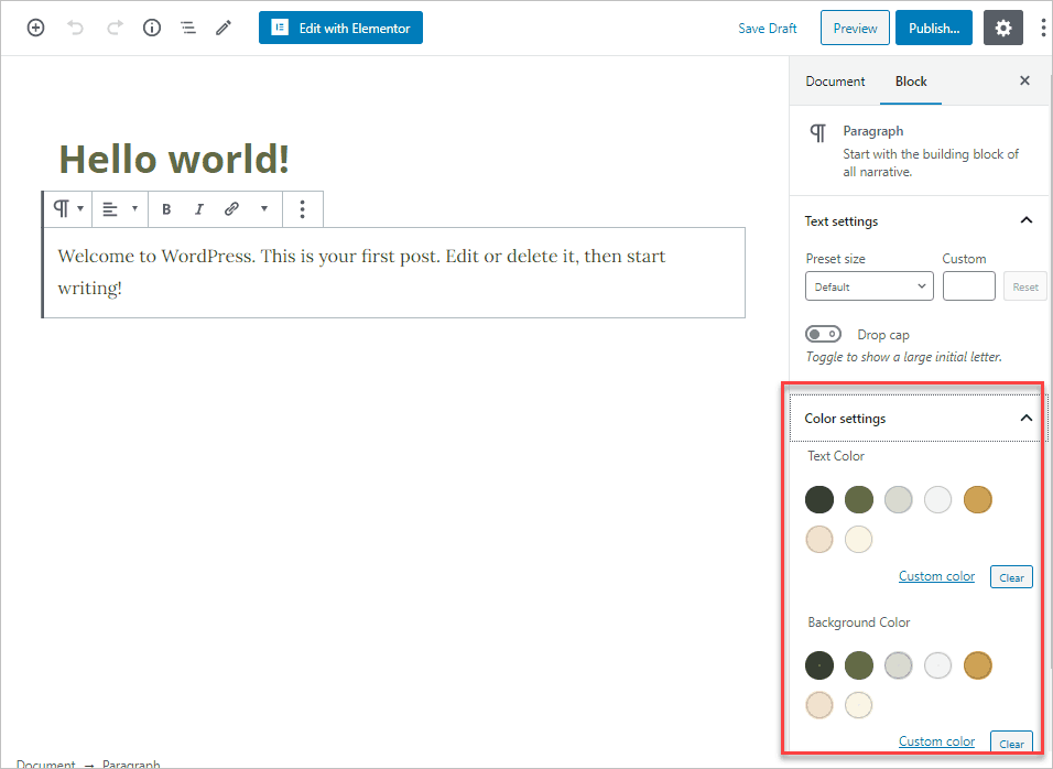Colors In Gutenberg Editor