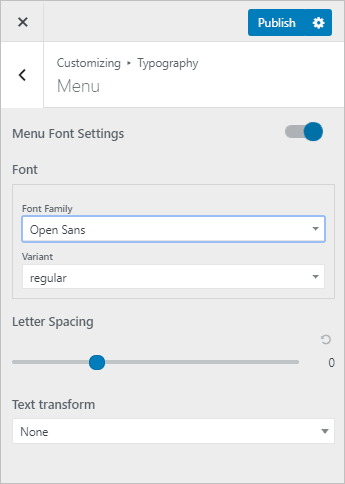 Cusotmizer Typography Menu