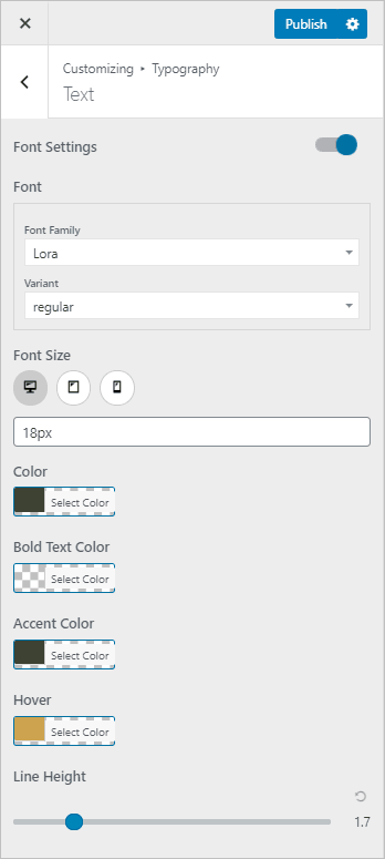 Cusotmizer Typography Text