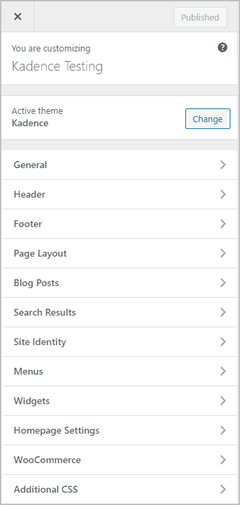 Customizer Options For The Free Kadence Theme