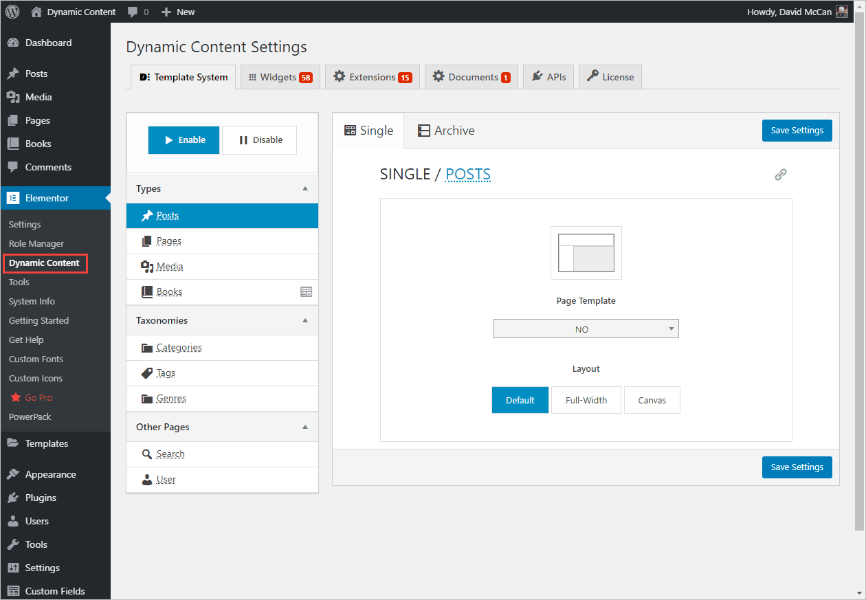 Dynamic Content Settings - Templates