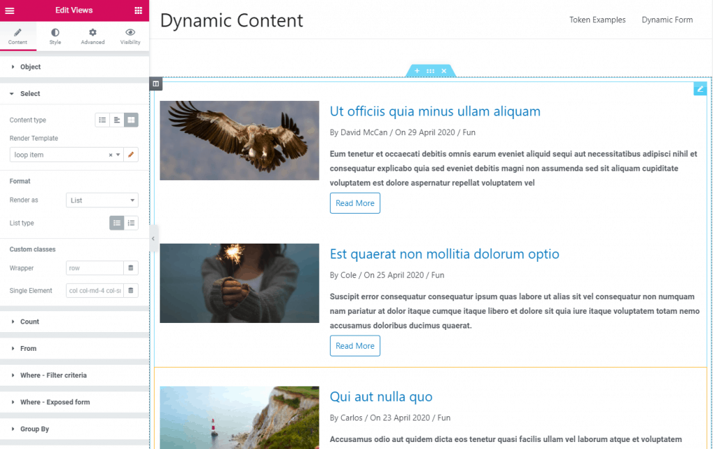 Dce Views Template Selected
