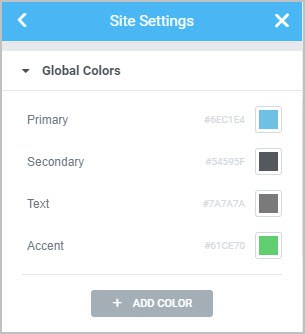 default elementor color palette