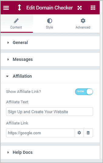 Domain Checker Affiliate Option