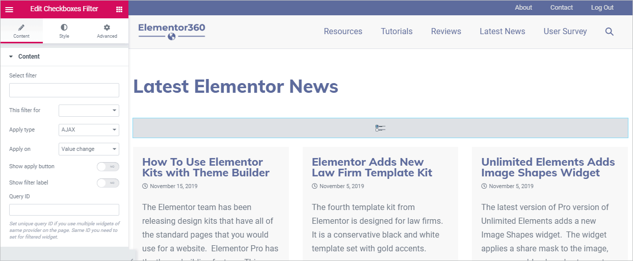 added checkboxes widget