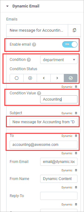 Dynamic Email Set Condition