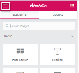 Elementor Editor Hamburger Menu