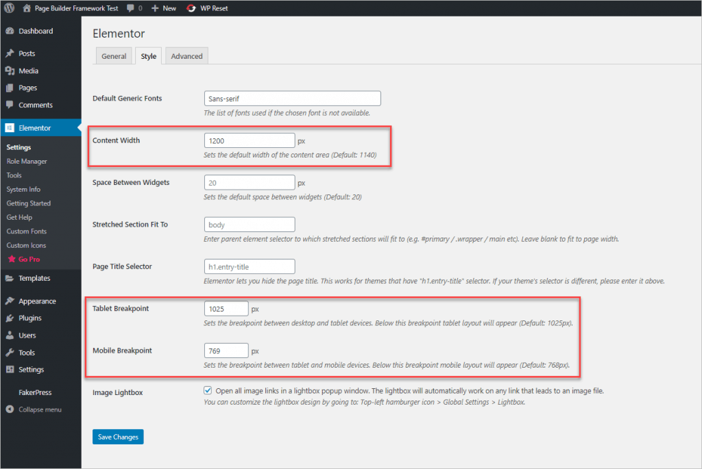 Elementor Style Settings