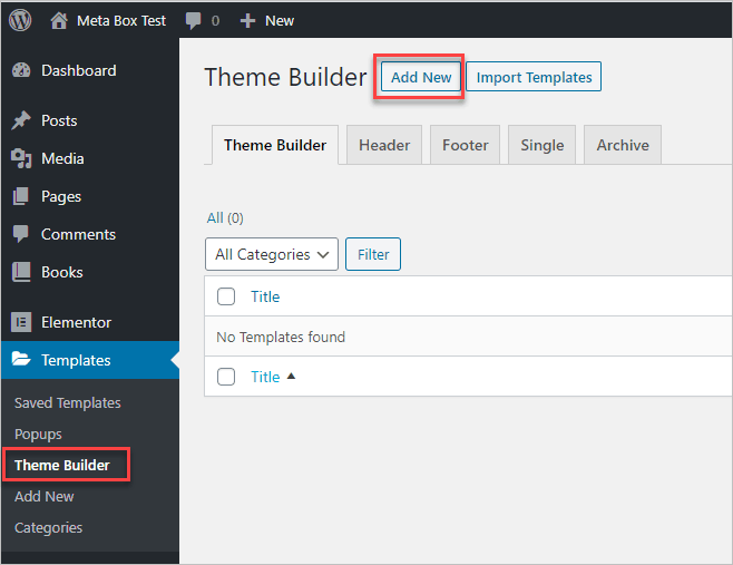 Elementor Theme Builder Menu