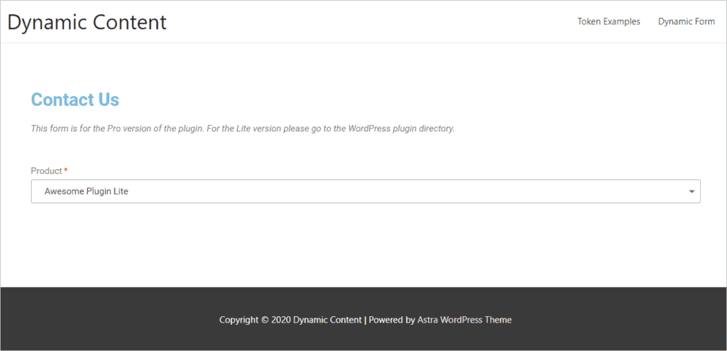 Form Preview Lite Option Selected