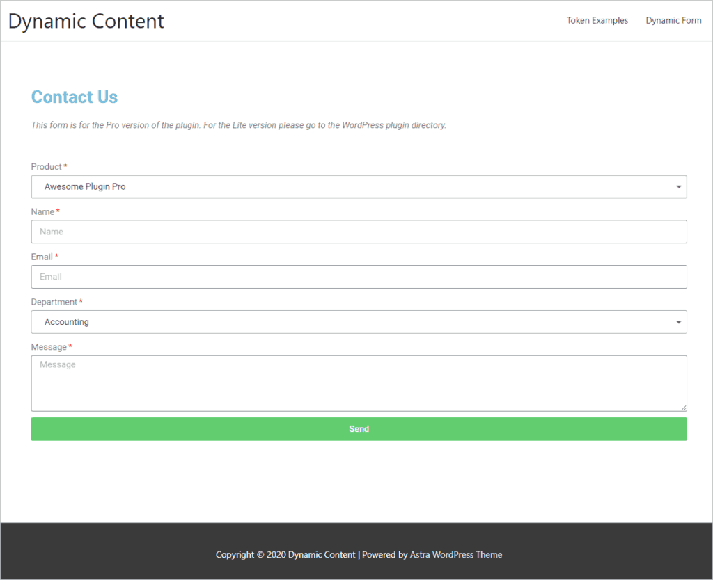 Form Preview Pro Option Selected