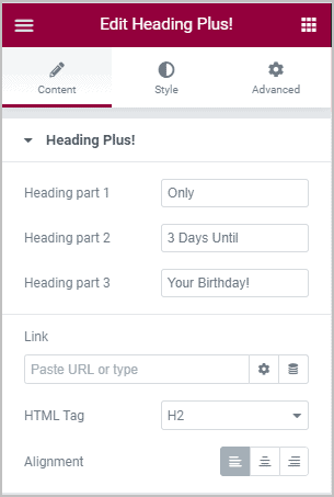 Heading Plus Content Settings