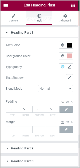 Heading Plus Style Settings