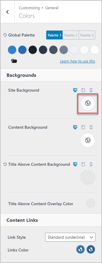 Kadence Global Color Palette