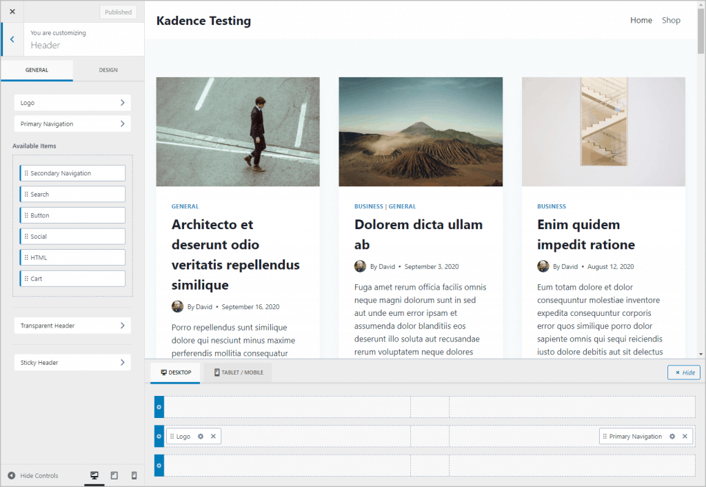 Kadence Header Builder
