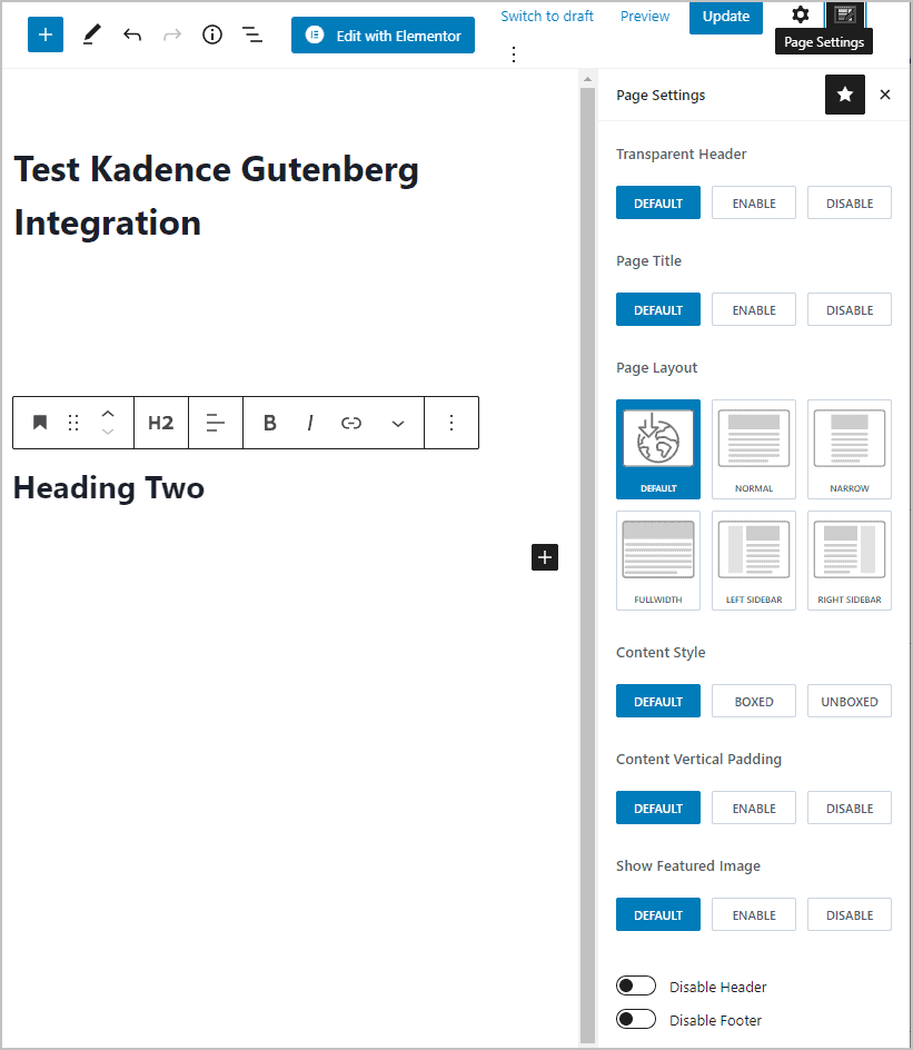 Kadence Page Setting Overrides
