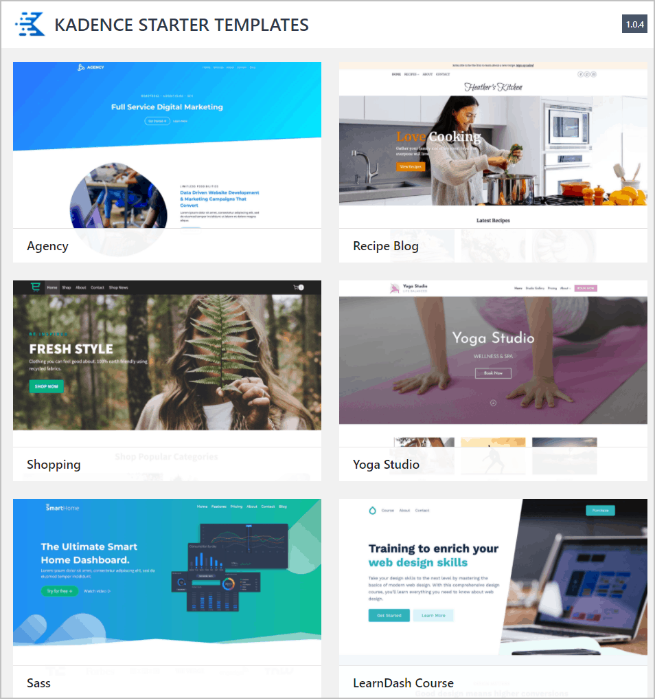 Kadence Starter Templates