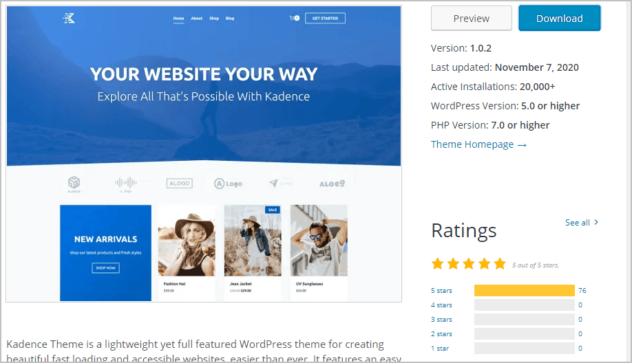 Kadence Theme On WordPress Org