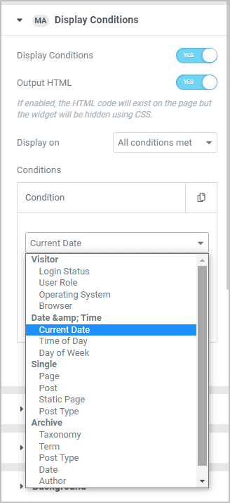 List Of Display Conditions