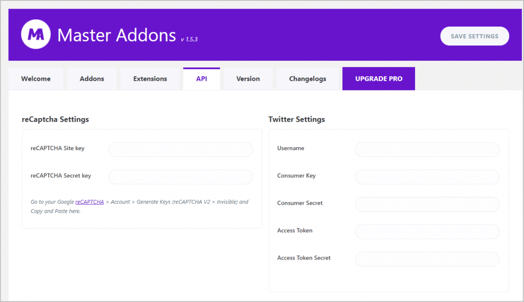 Master Addons Settings Api