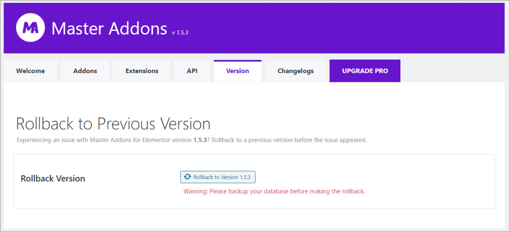 Master Addons Settings Version