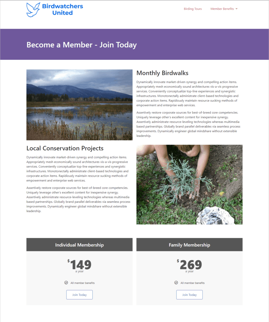 Membership Page before changes