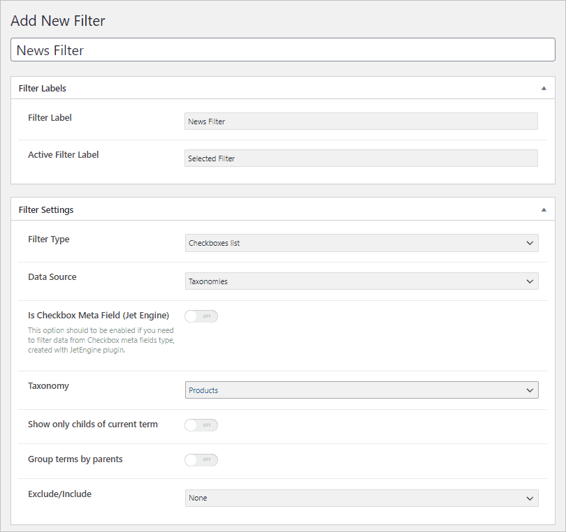 new filter page filled out