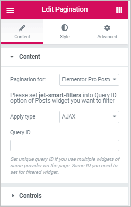pagination options - content
