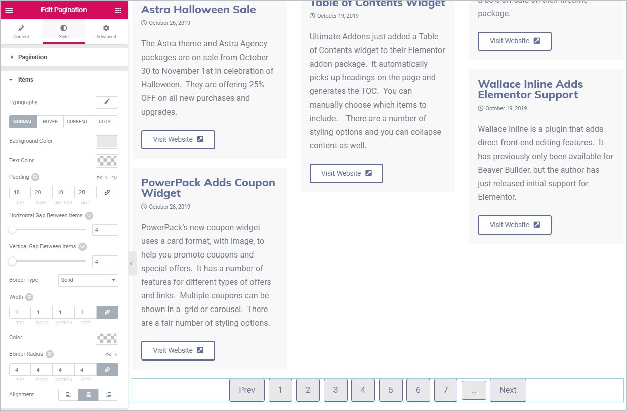 pagination with styling