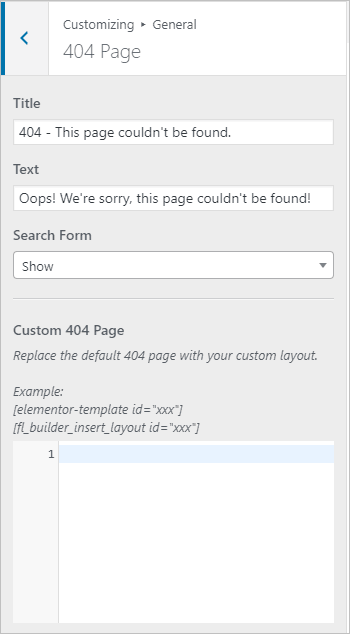 page builder framework 404 page options