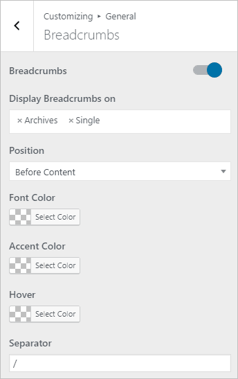 page builder framework breadcrumb options