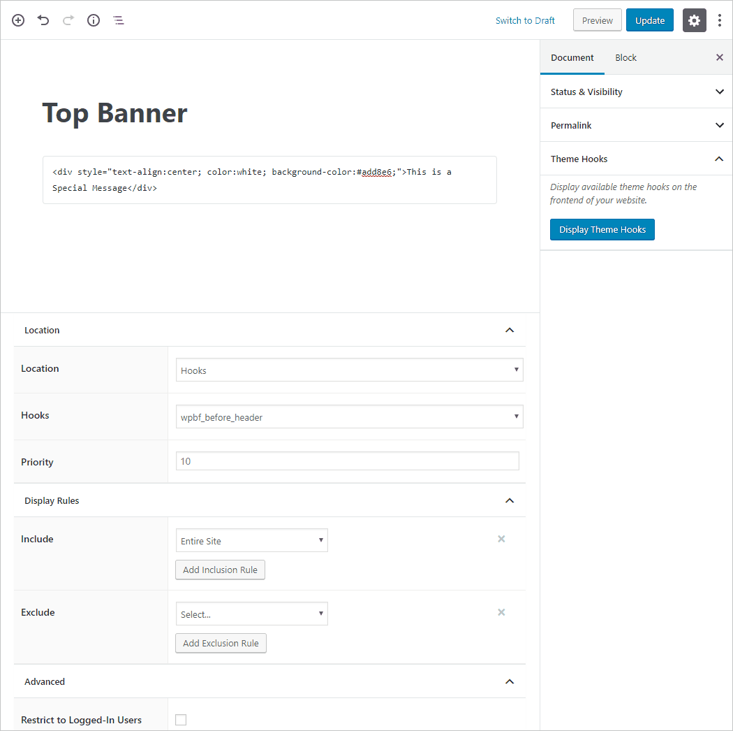 page builder framework create custom section