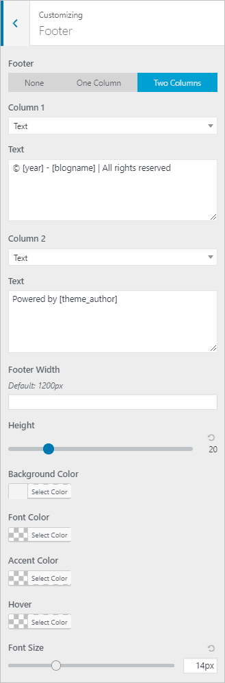 page builder framework footer options